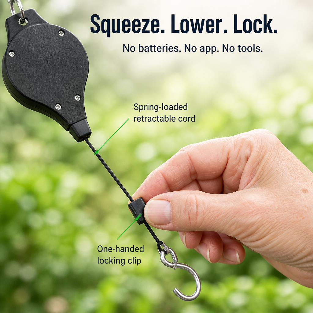 FlexiBloom™ — Lower Hanging Baskets For Easy Watering Without The Ladder