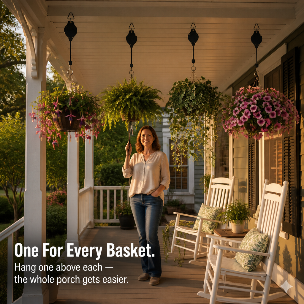 FlexiBloom™ — Lower Hanging Baskets For Easy Watering Without The Ladder