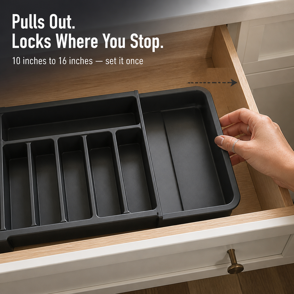 FlowGrid™ — Expand-to-Fit Drawer Organizer That Ends Cutlery Chaos for Good