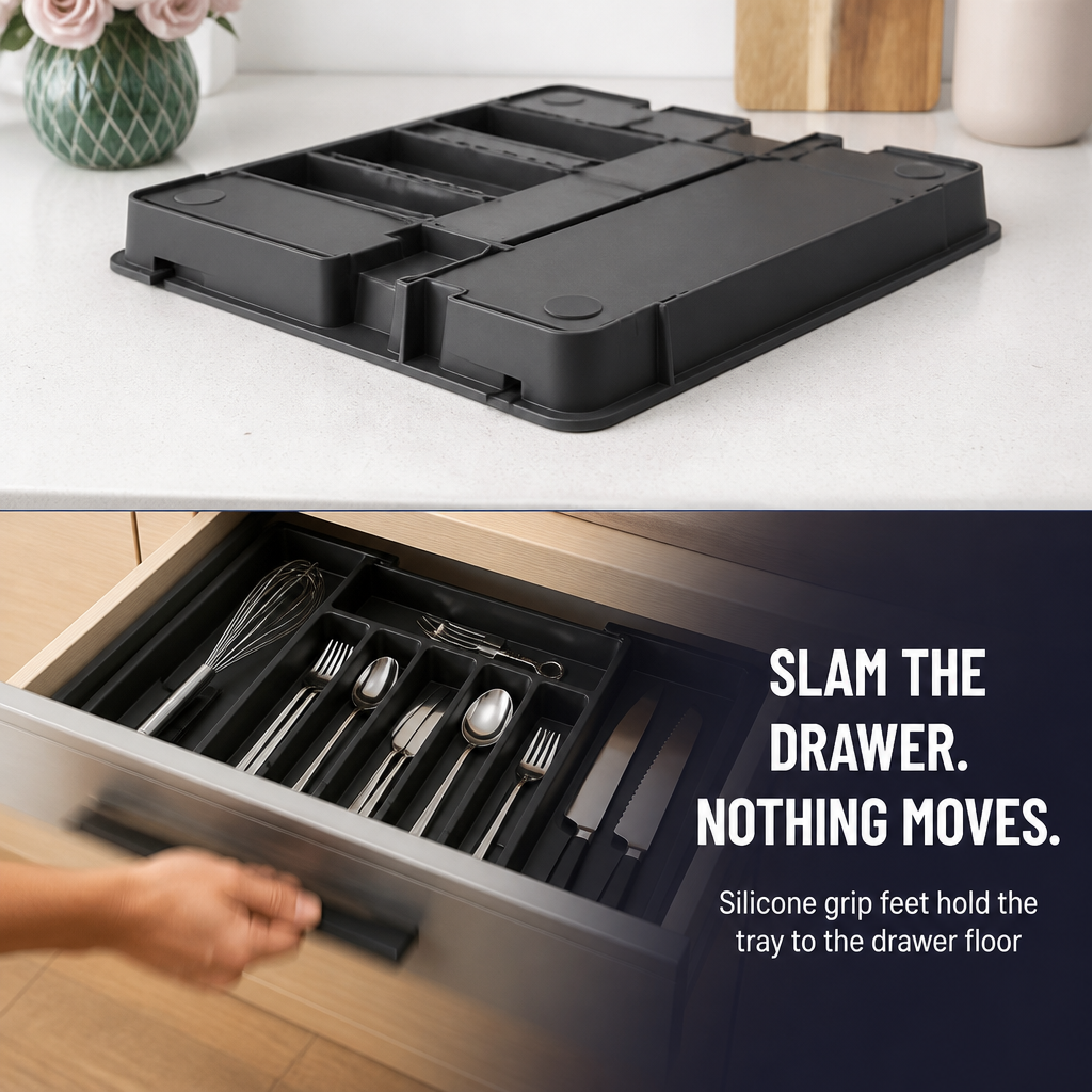 FlowGrid™ — Expand-to-Fit Drawer Organizer That Ends Cutlery Chaos for Good