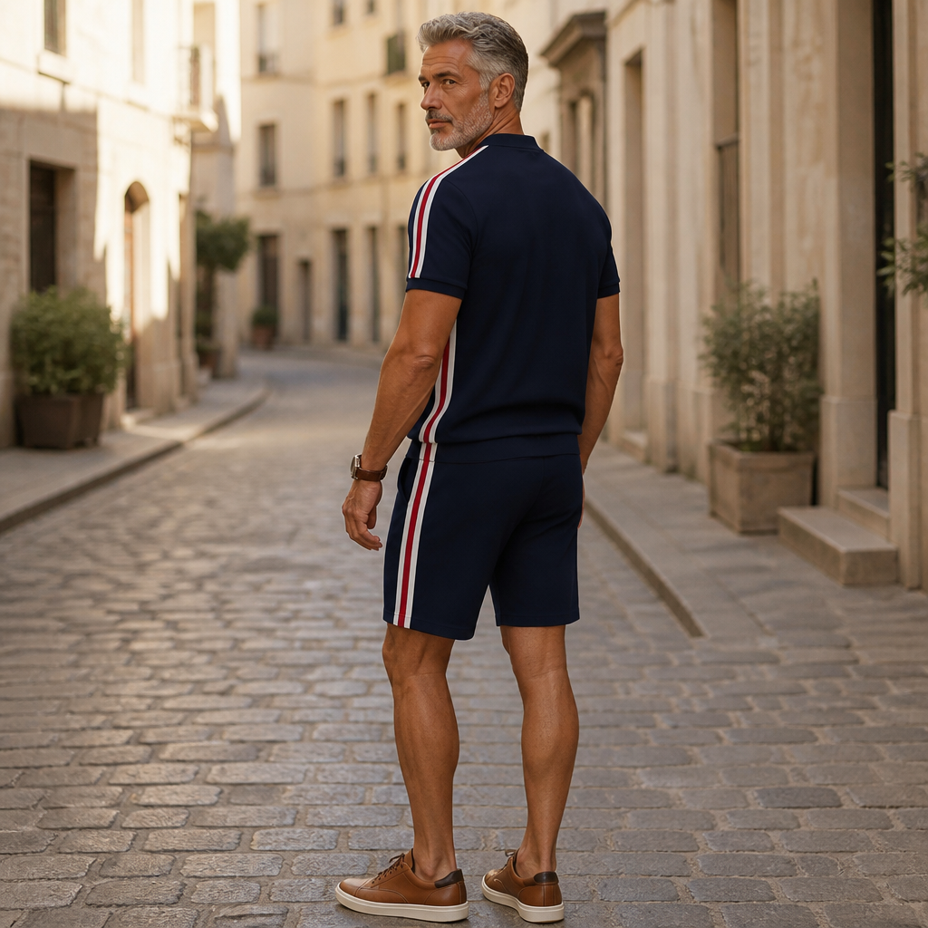 Marsten™ – Tailored Zip-Collar Shirt and Shorts Set for Men