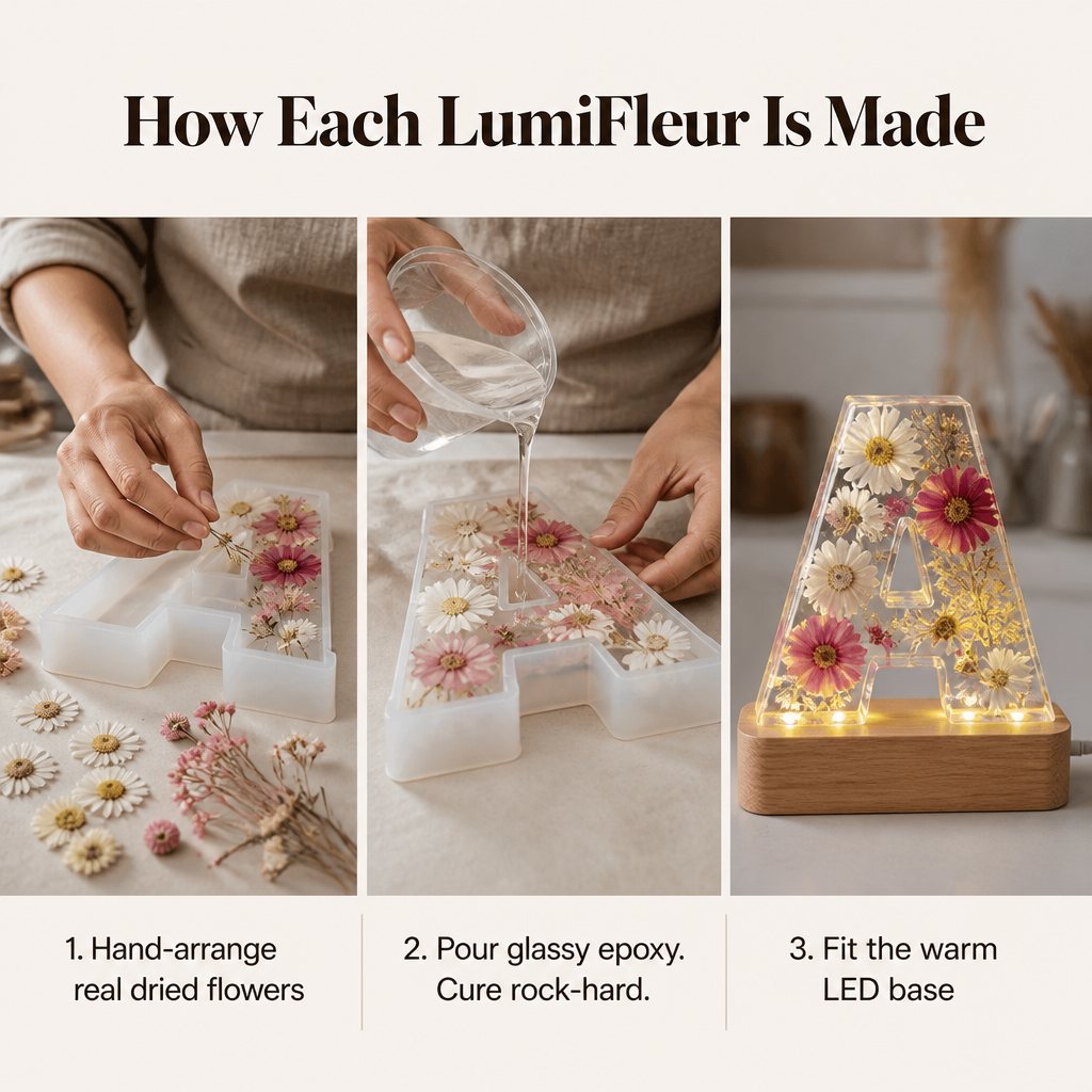 LumiFleur™ — Seal Real Dried Flowers Inside a Glowing Letter Made Just for Them
