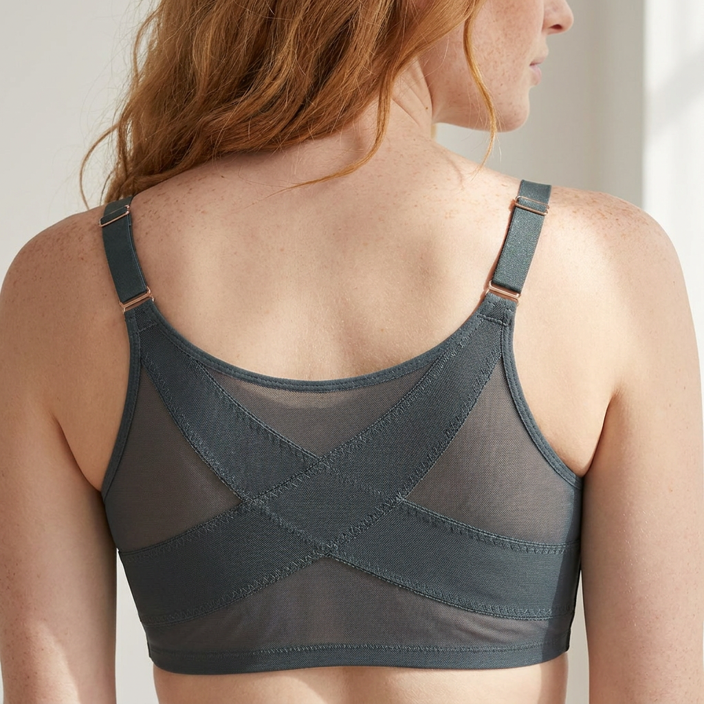 LunaEase™ – Sheer Mesh Front Closure Bra with X-Back Support