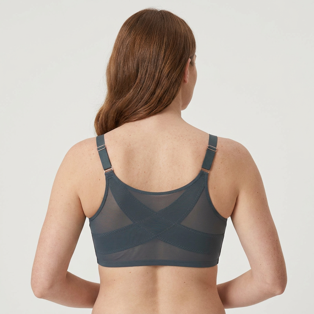 LunaEase™ – Sheer Mesh Front Closure Bra with X-Back Support