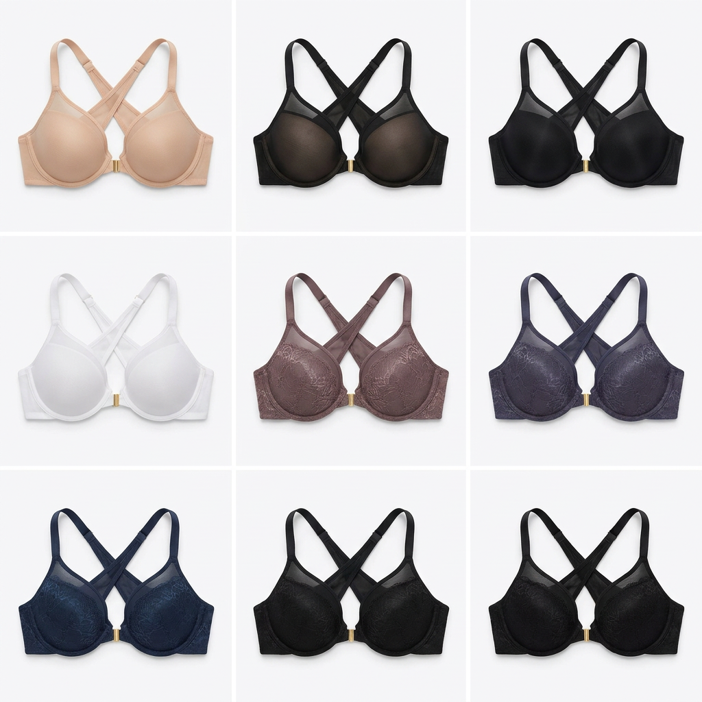 LunaEase™ – Sheer Mesh Front Closure Bra with X-Back Support