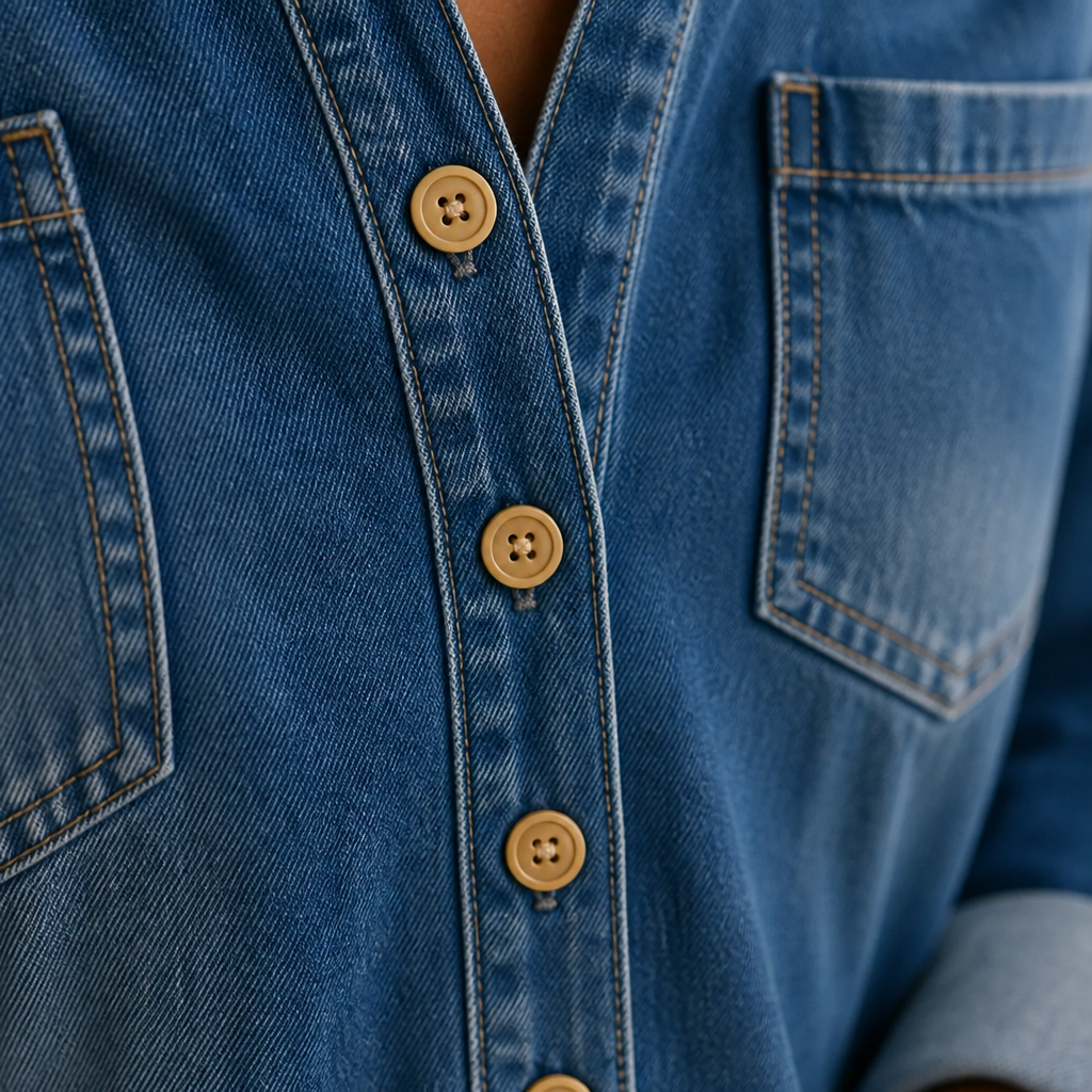 LunaFemme™ – Relaxed Cold-Shoulder Denim Jumpsuit with Gold Buckle Straps