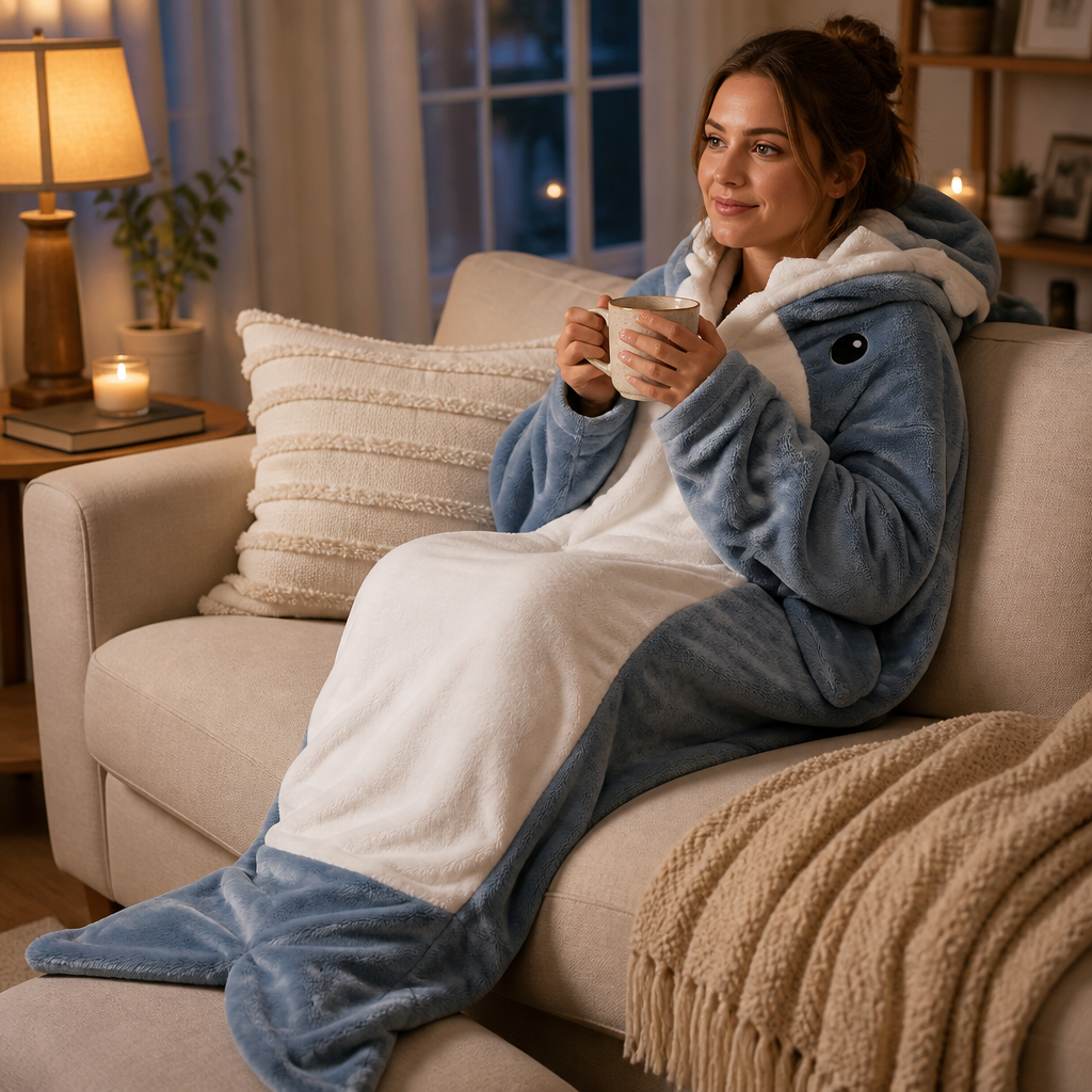 AquaSnug™ – Hooded Shark Flannel Sleeping-Bag Blanket