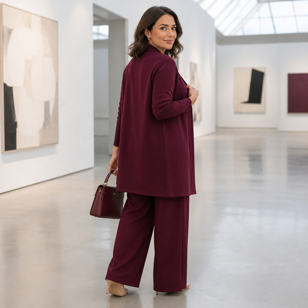 LuxeAura™ – Elegant 3-Piece Lounge Set with Long Open Cardigan