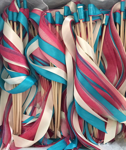 Blush Pink Blue and Ivory Wedding Ribbon Wands