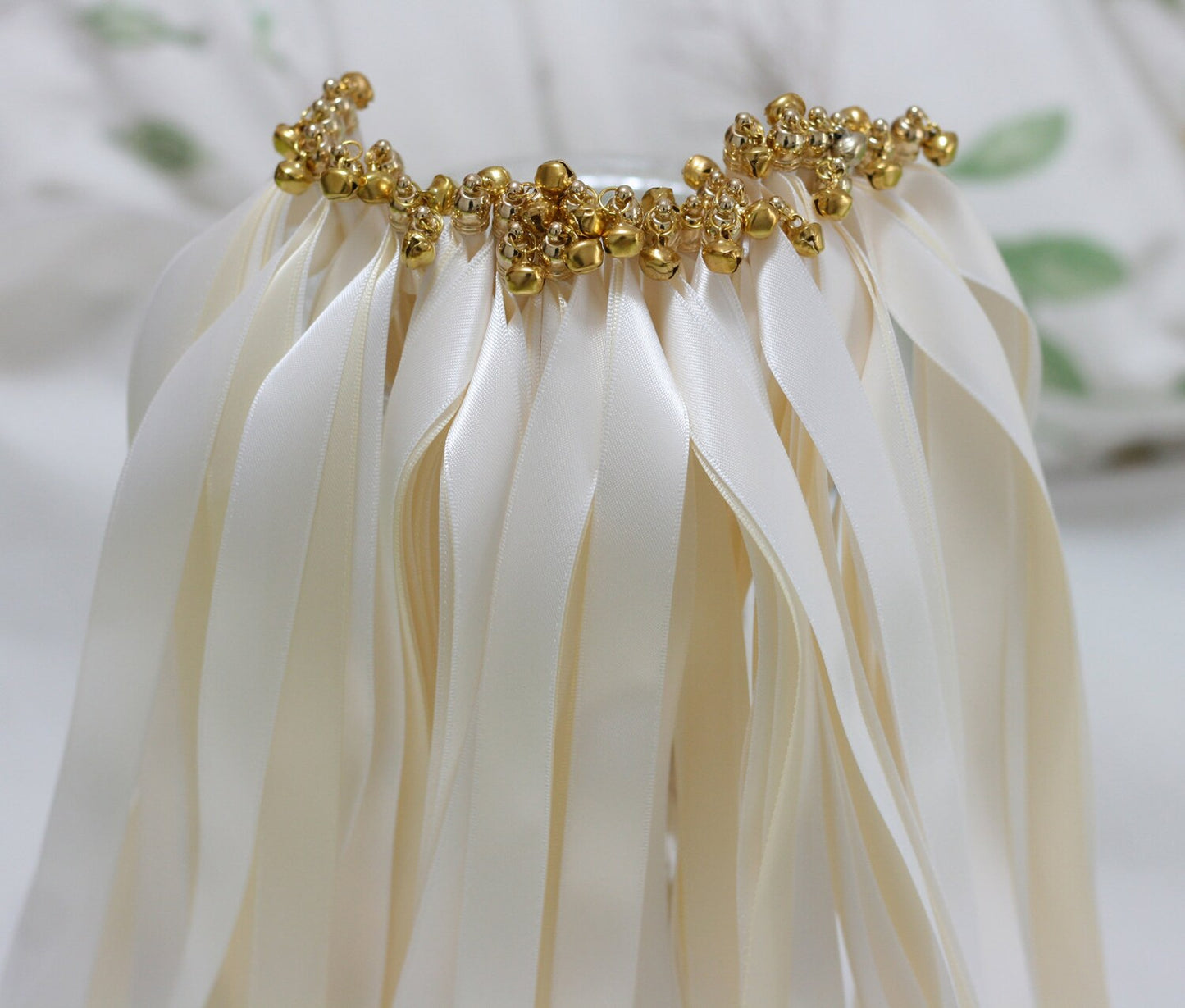 Ivory Ribbon Wands with Gold Bells for Wedding Ceremony Send Off