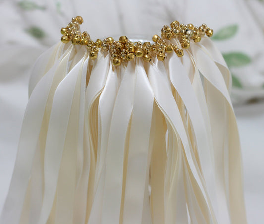 Ivory Ribbon Wands with Gold Bells for Wedding Ceremony Send Off