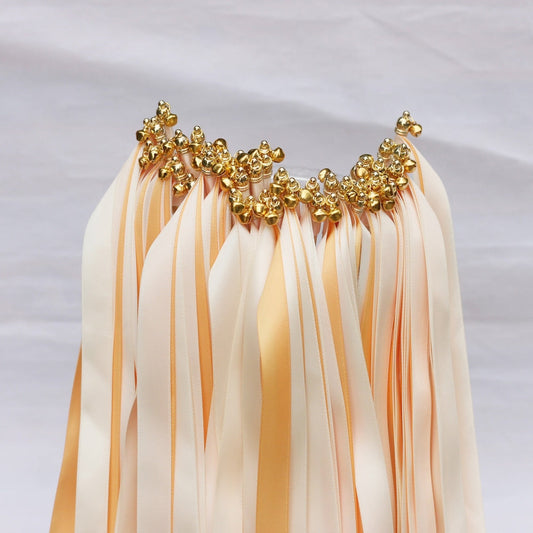 Ivory Wedding Ribbon Wands with Gold Bells for Ceremony Exit