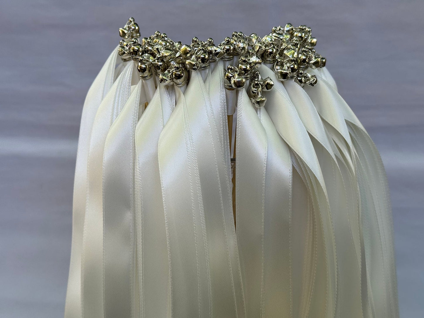 Ivory Ribbon Wands with Silver Bells for Wedding Ceremony Send Off