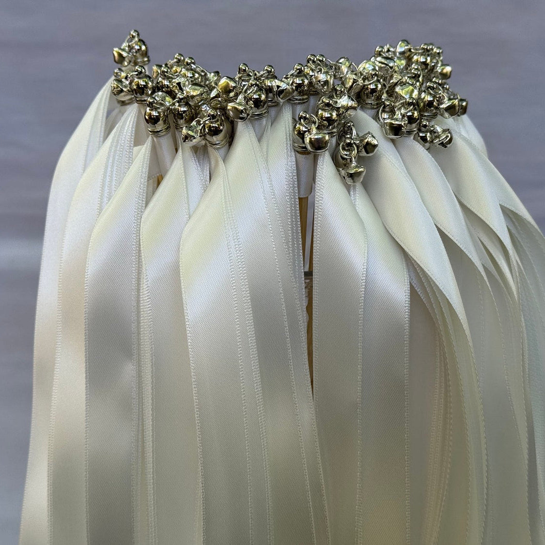 Ivory Ribbon Wands with Silver Bells for Wedding Ceremony Send Off