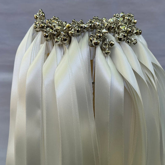 Ivory Ribbon Wands with Silver Bells for Wedding Ceremony Send Off