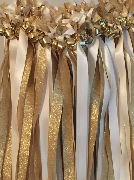 Luxury Champagne Gold Wedding Ribbon Wands with Bells for Wedding Send Off