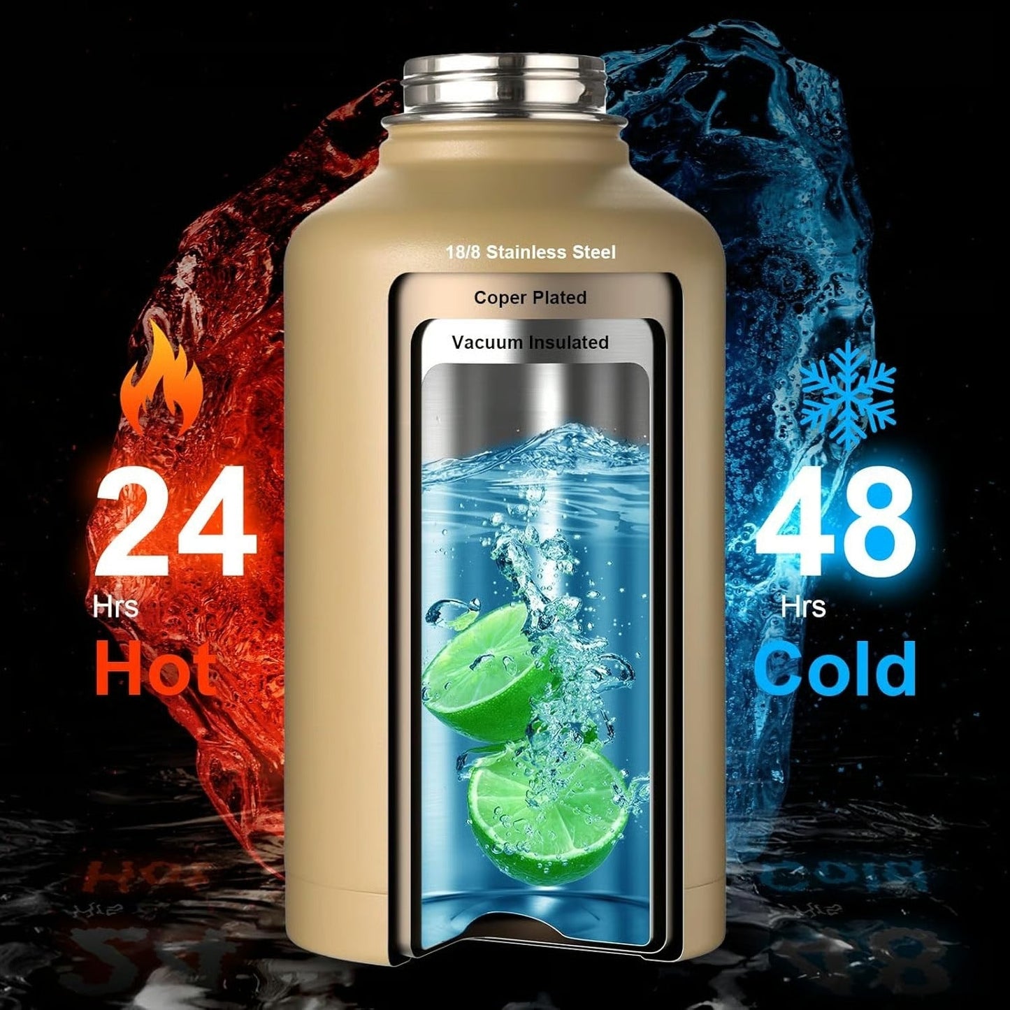 HydraCore 64oz Insulated Water Bottle with Straw Lid