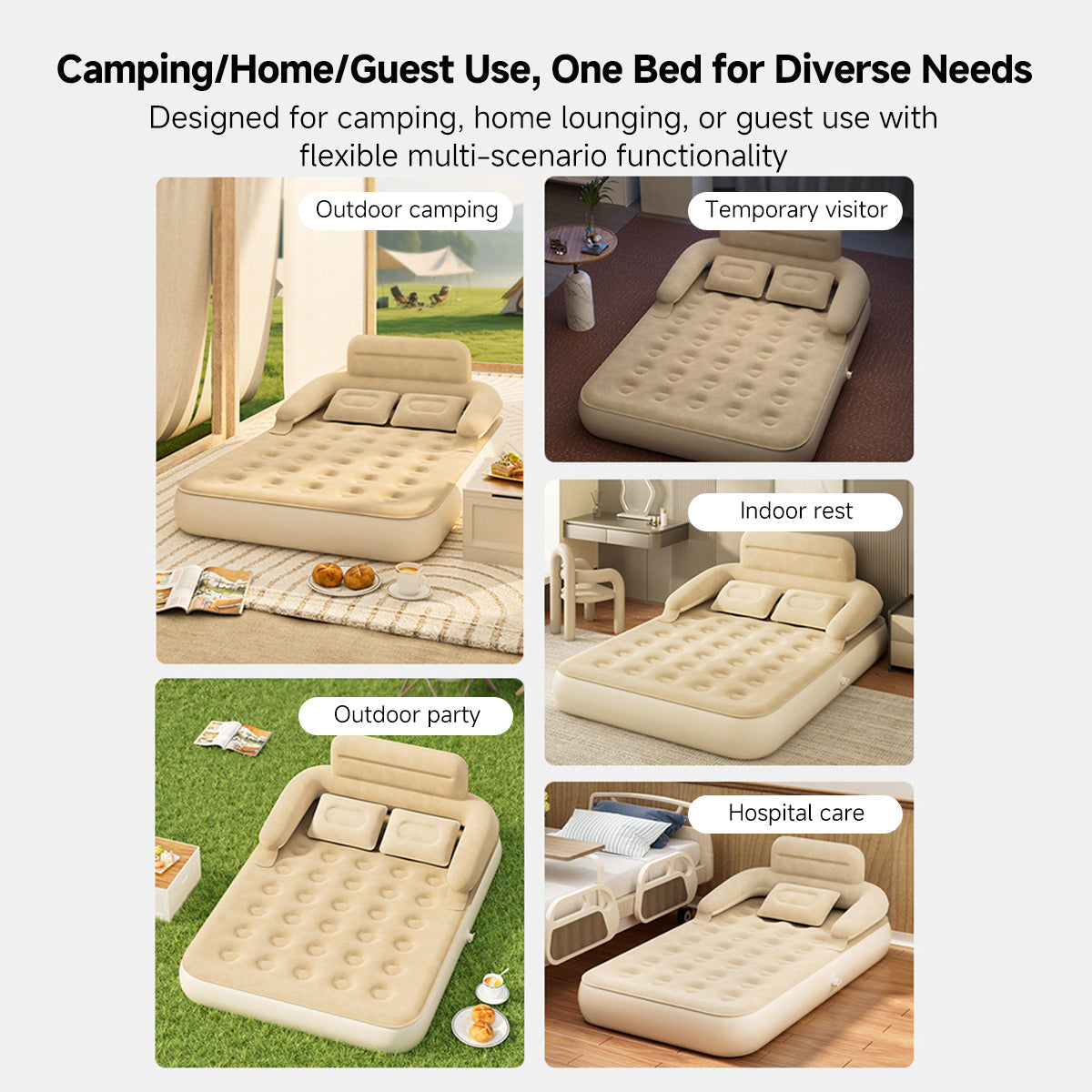 Camping and Home Use Inflatable Mattress with Back Support