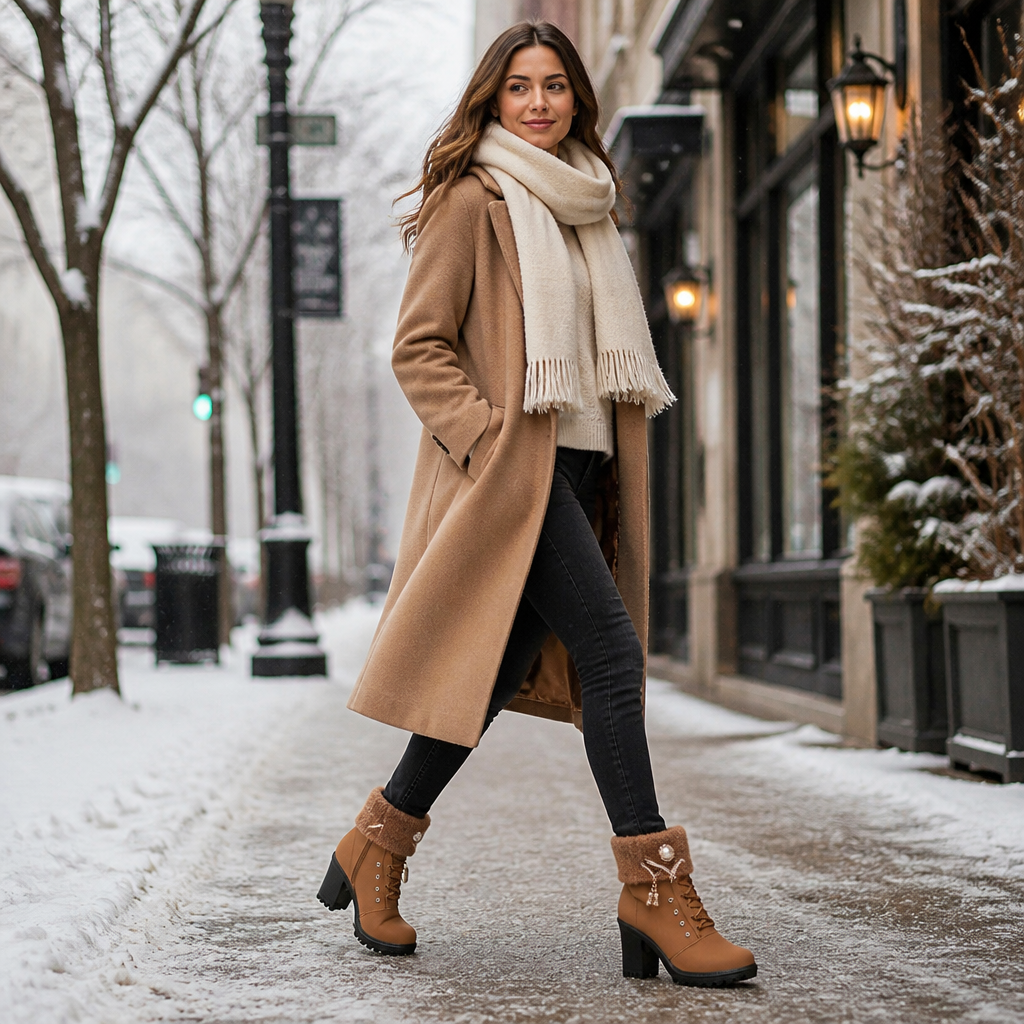 GlaciaraStep™ – Fleece-Lined Chunky Heel Ankle Boots with Knit Cuff