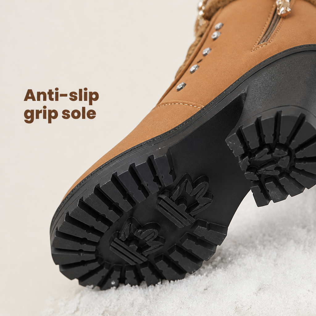 GlaciaraStep™ – Fleece-Lined Chunky Heel Ankle Boots with Knit Cuff