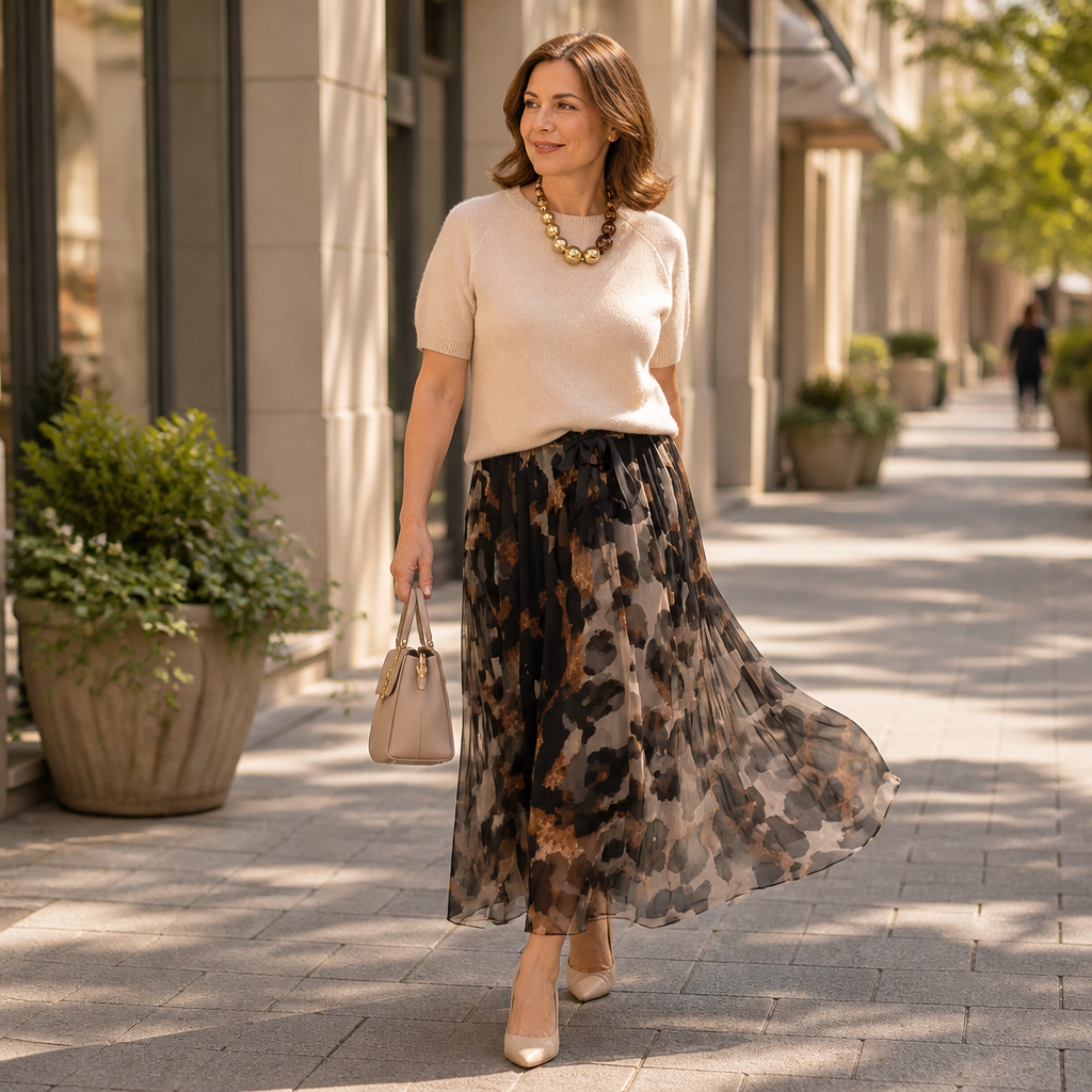LuxuryLynx™ – Soft Knit Top & Flowing Leopard Print Maxi Skirt Set