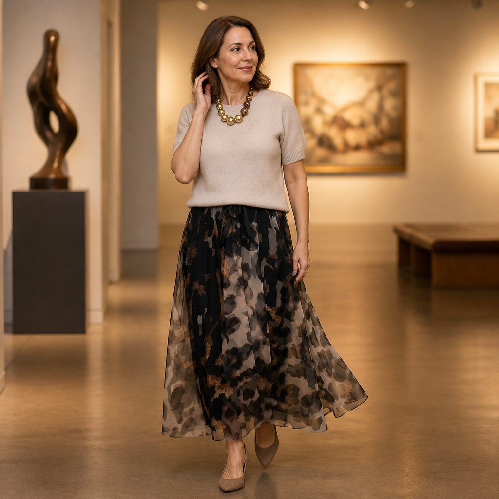 LuxuryLynx™ – Soft Knit Top & Flowing Leopard Print Maxi Skirt Set