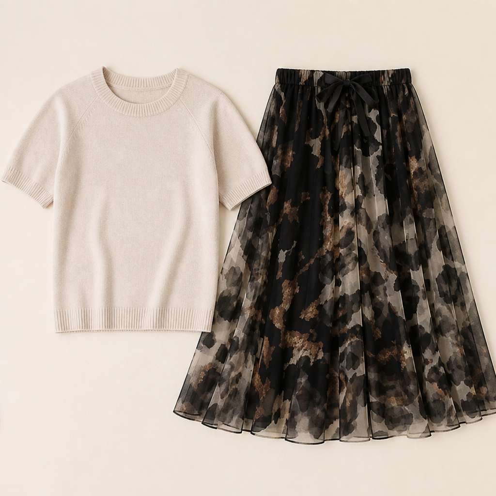LuxuryLynx™ – Soft Knit Top & Flowing Leopard Print Maxi Skirt Set