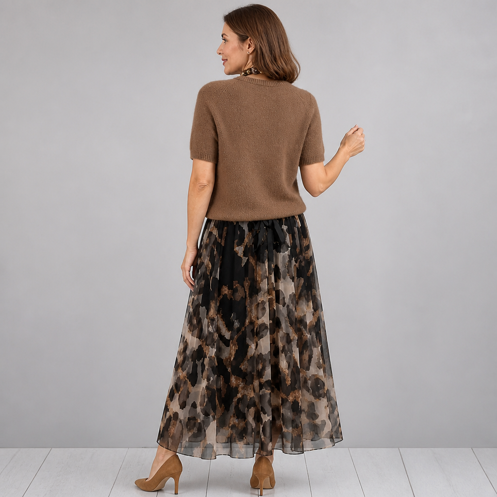 LuxuryLynx™ – Soft Knit Top & Flowing Leopard Print Maxi Skirt Set