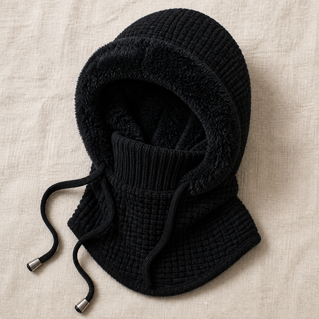 ChillGuard™ – Plush-Lined Hooded Scarf with Drawstring Fit