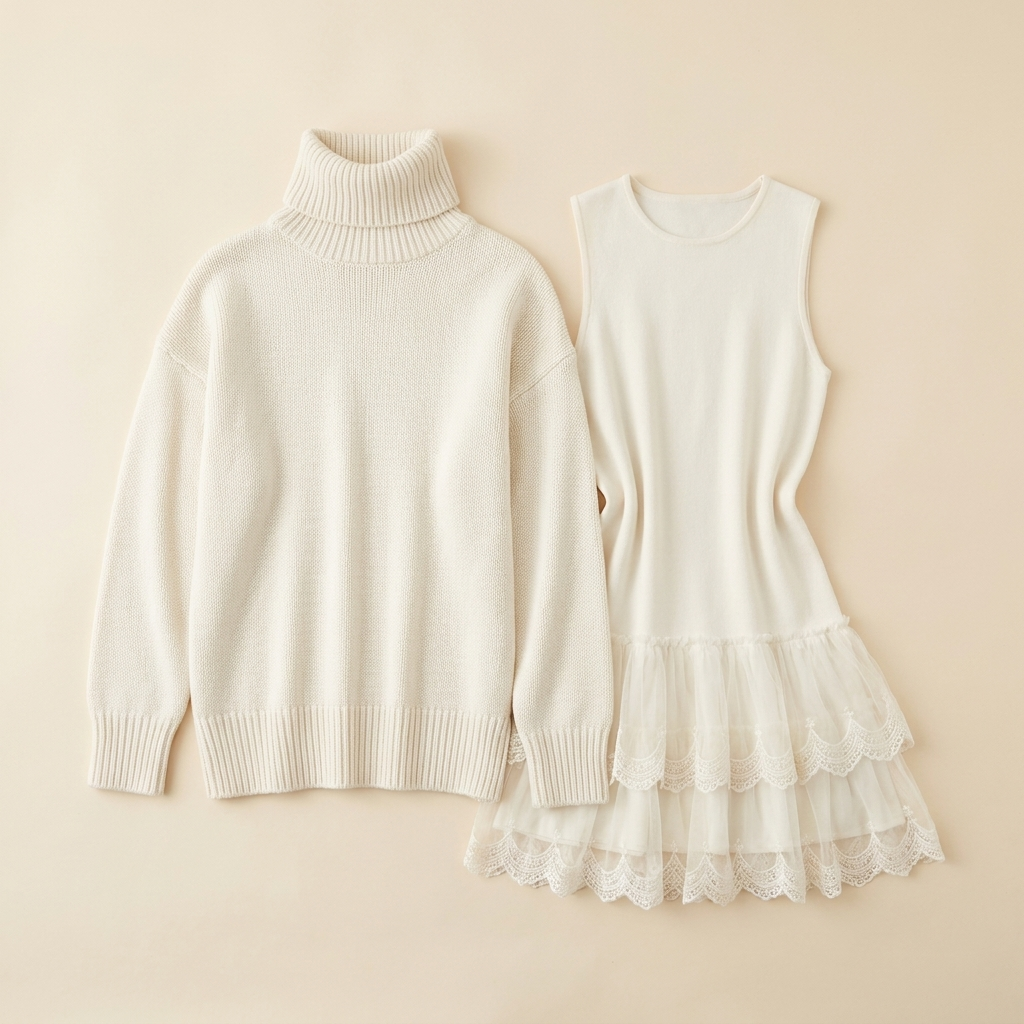LumiLuxe™ – Oversized Turtleneck Knit Set with Lace-Trim Mini Dress