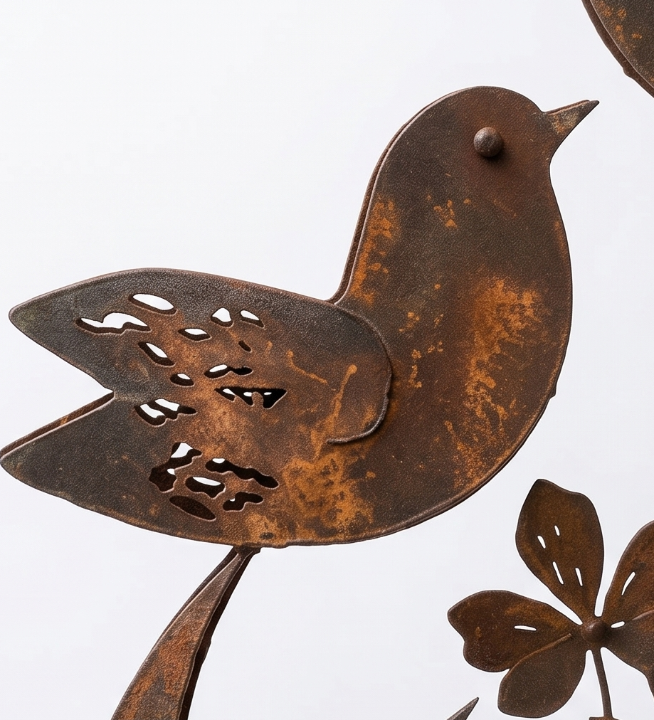 Rustic Bird & Wildflower Garden Stake for Garden & Patio Decor