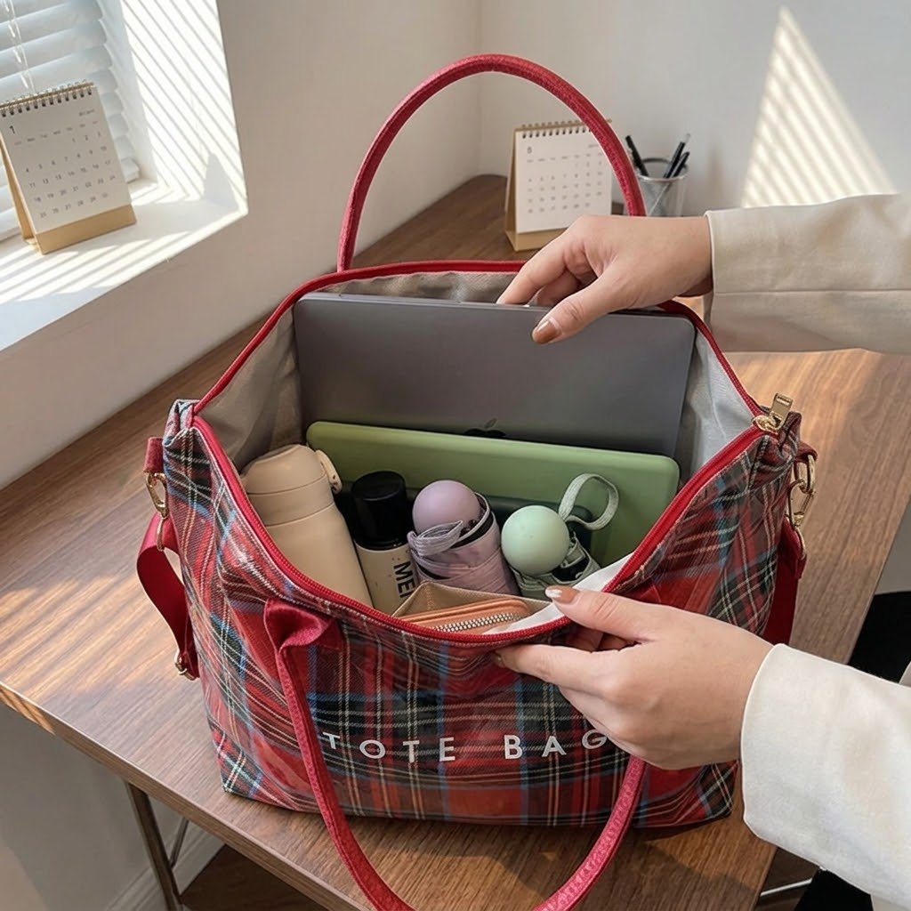 Carroway™ Glossy Checkered Tote Bag