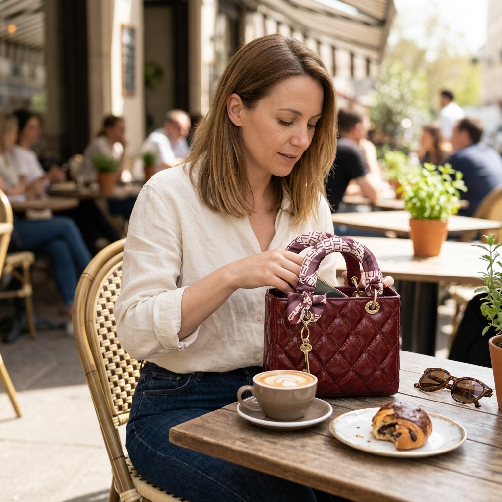 Belaire™ – Quilted Handbag with Silk Scarf Handles