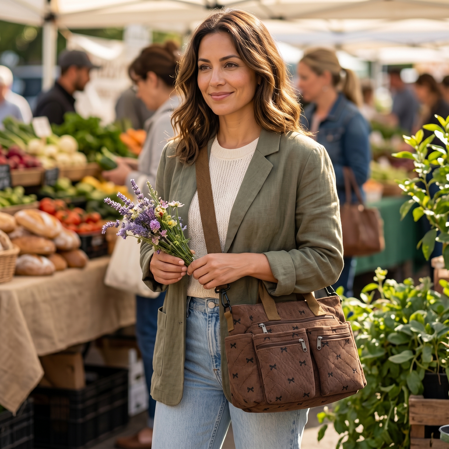 Bowette™ - Corduroy Bow-Print Tote with Laptop Pocket