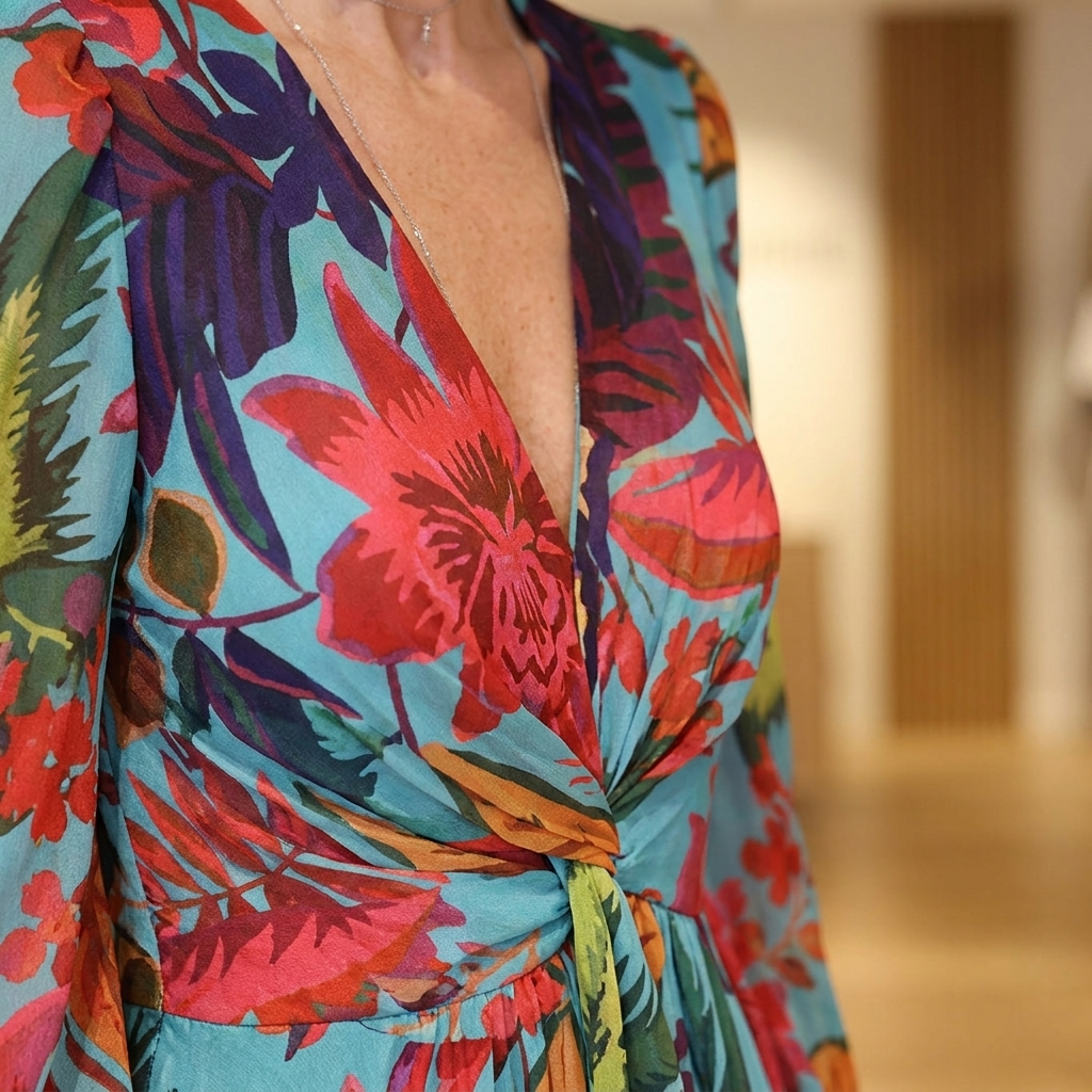 Lumiara™ – Vibrant Floral V-Neck Maxi Dress with Flared Sleeves