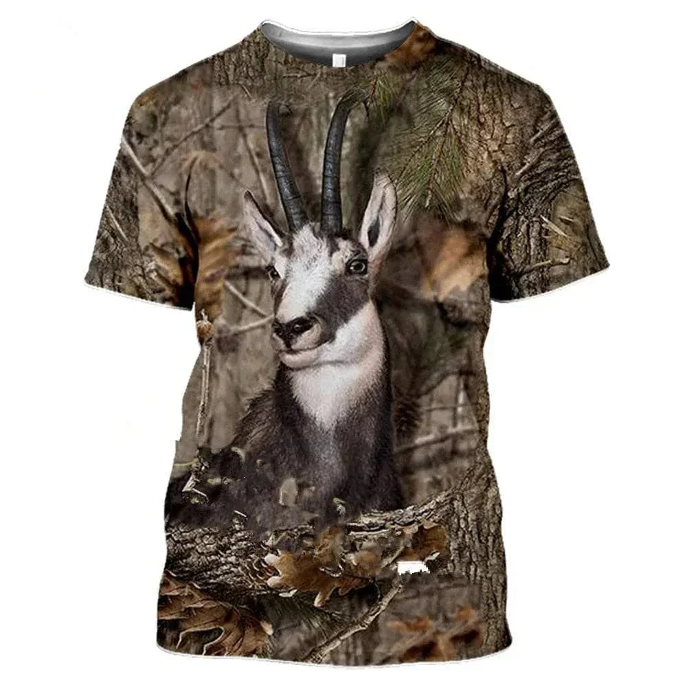 Outdoor Wildlife Print T-Shirt for Men - 3D Camouflage Design