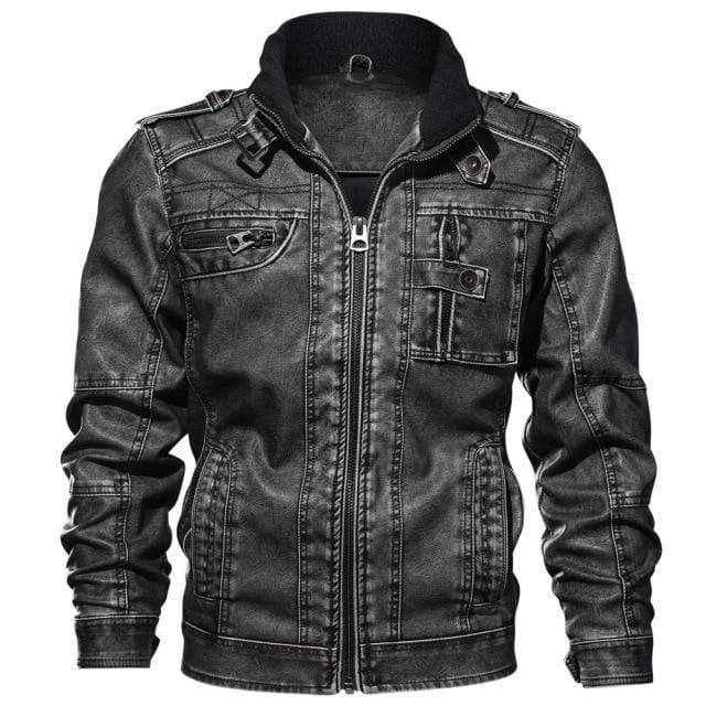 Faux Leather Jacket for Men with Velvet Collar