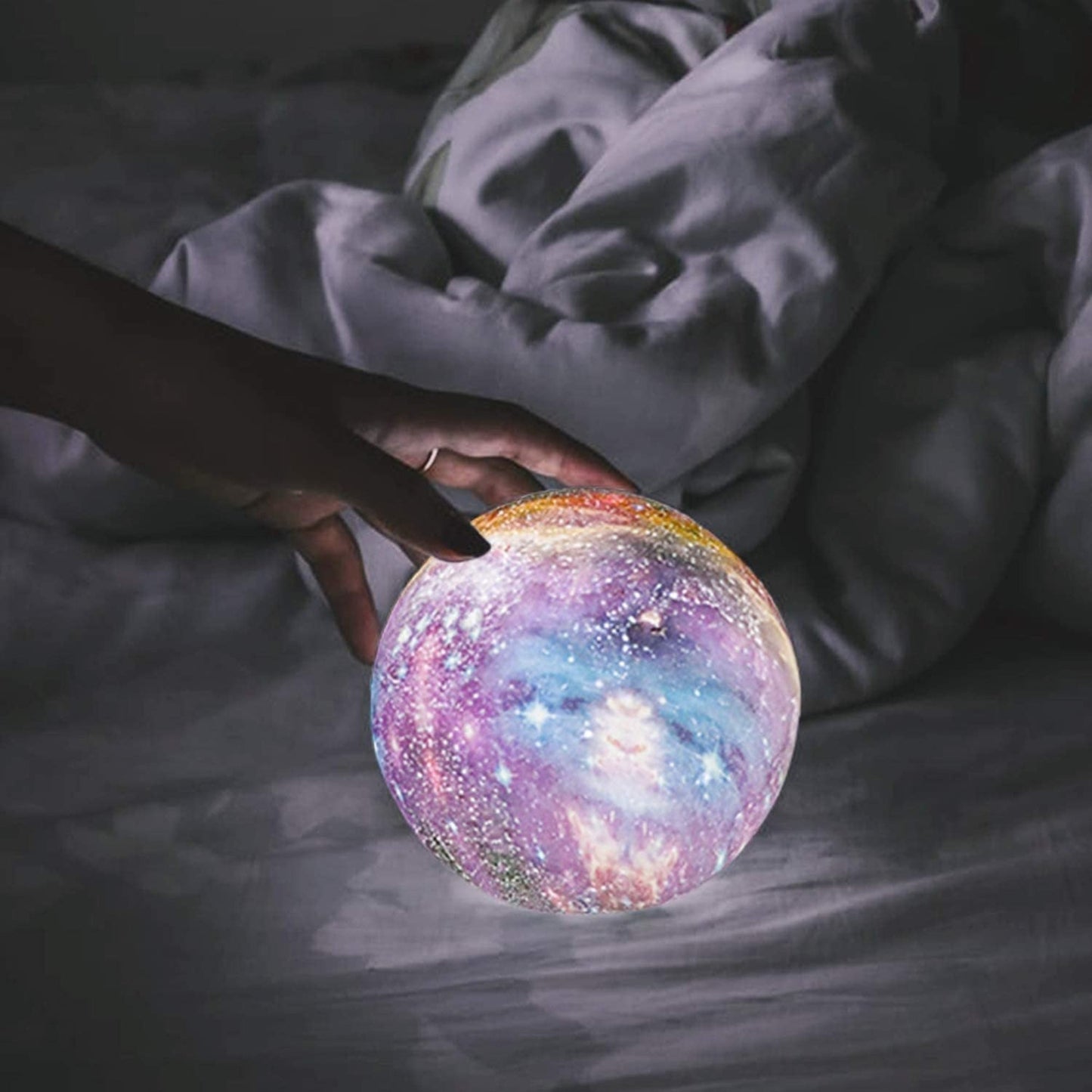 BRECK + FOX 3D Printed Galaxy Moon Lamp with Wooden Stand