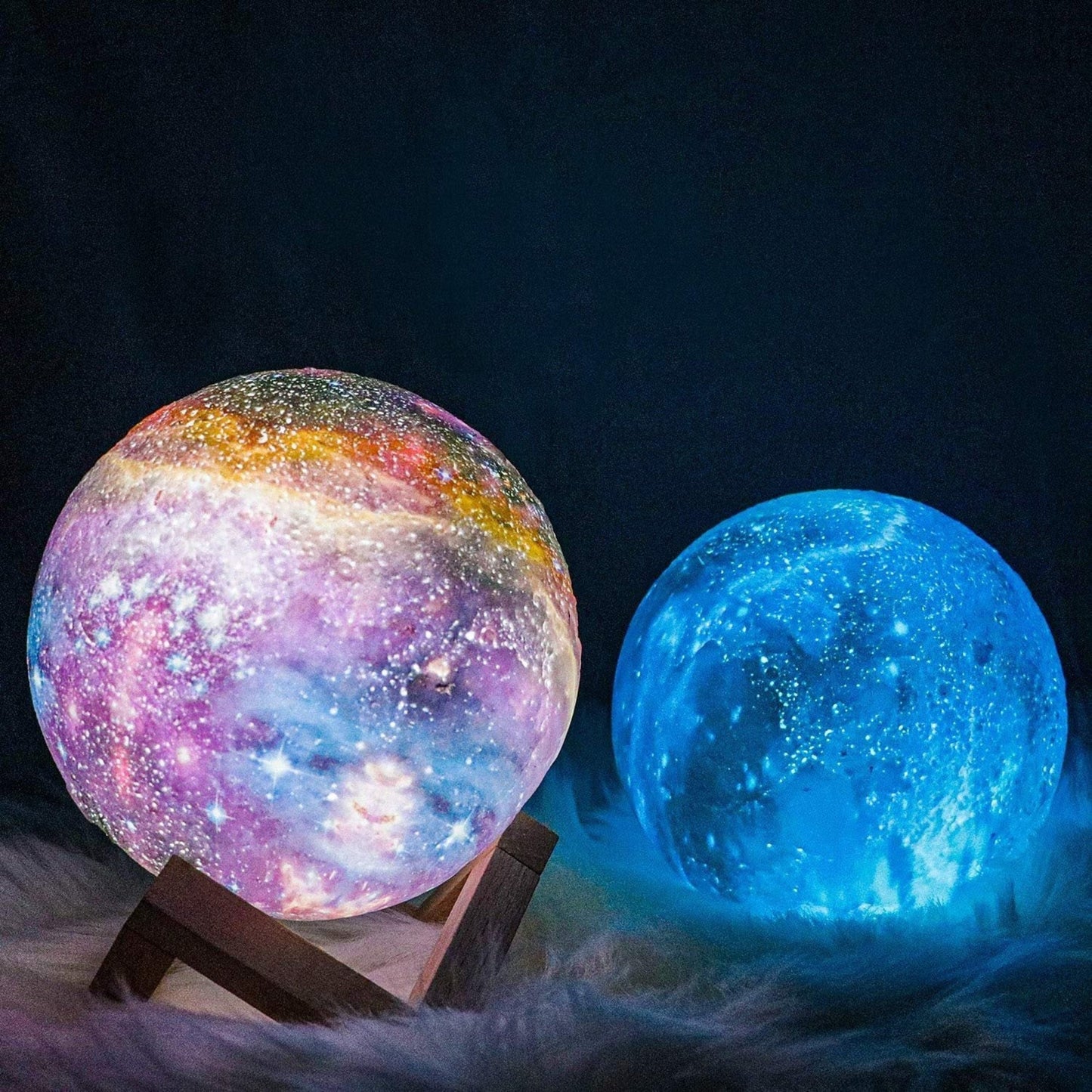 BRECK + FOX 3D Printed Galaxy Moon Lamp with Wooden Stand