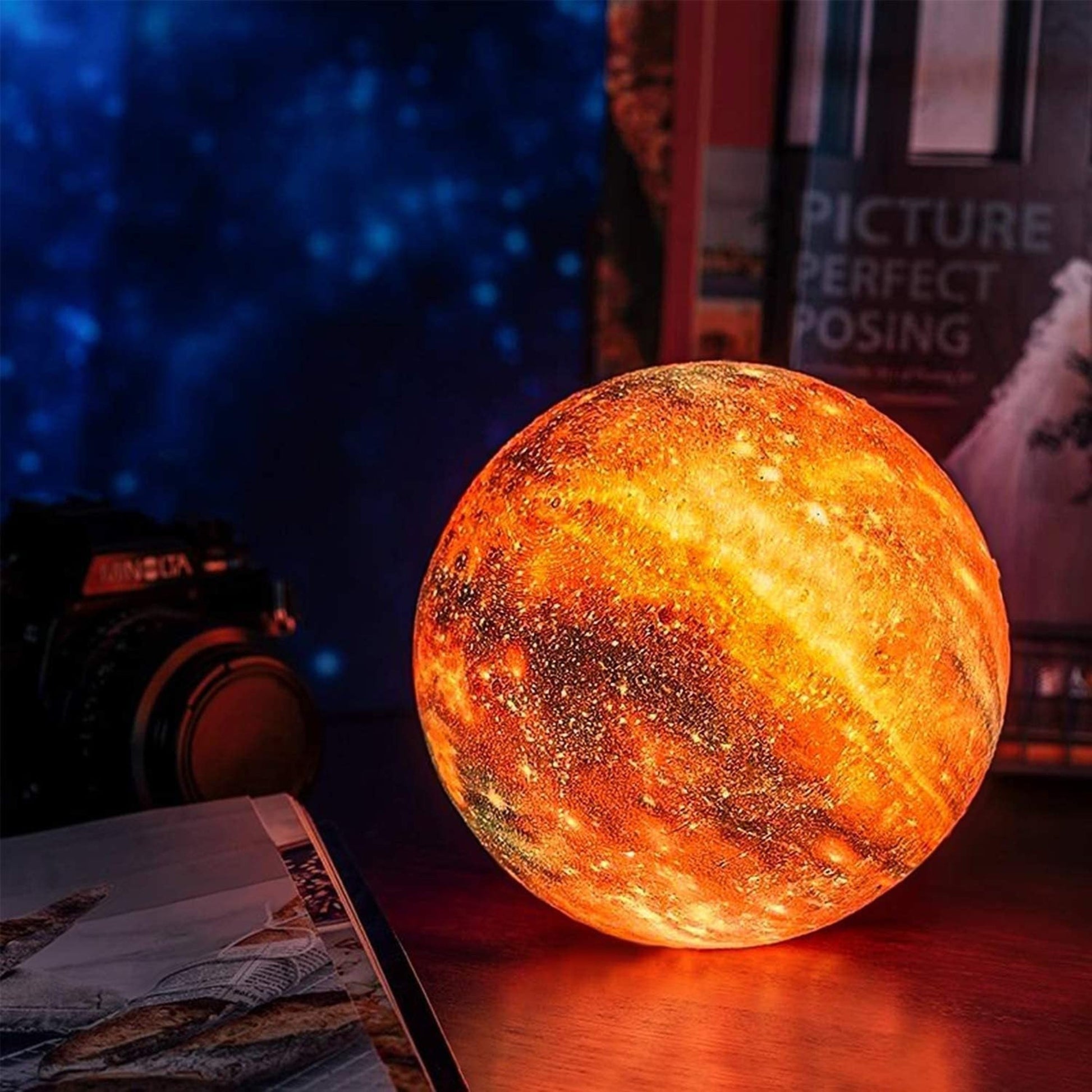 BRECK + FOX 3D Printed Galaxy Moon Lamp with Wooden Stand