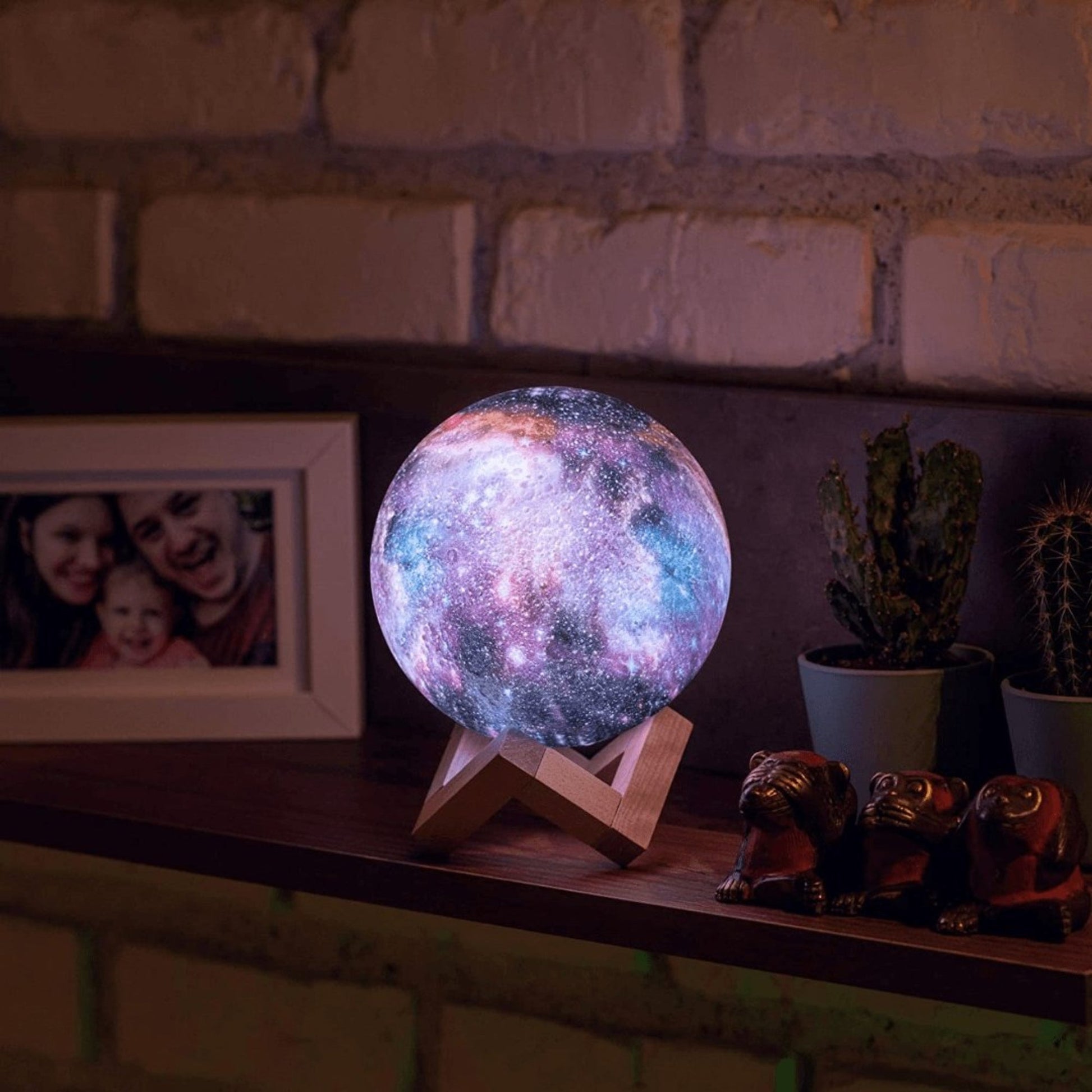 BRECK + FOX 3D Printed Galaxy Moon Lamp with Wooden Stand