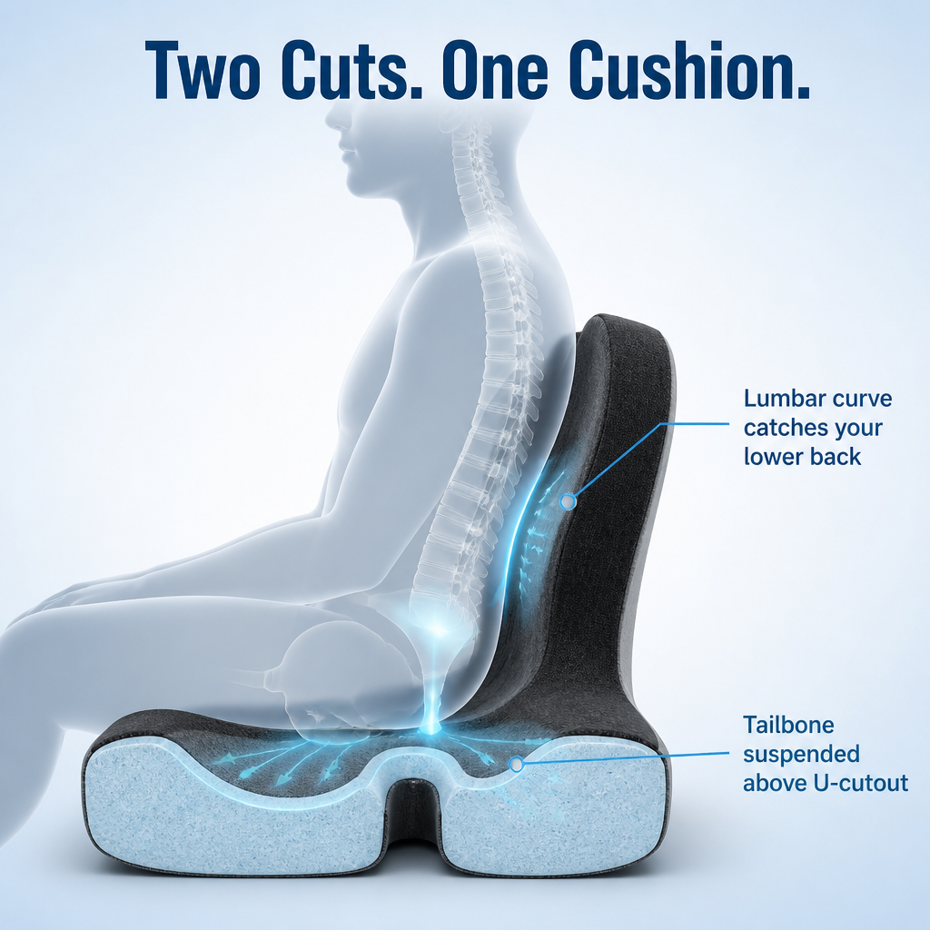 FlexiSeat™ — Cradle Your Back and Tailbone Through Long Sit Sessions