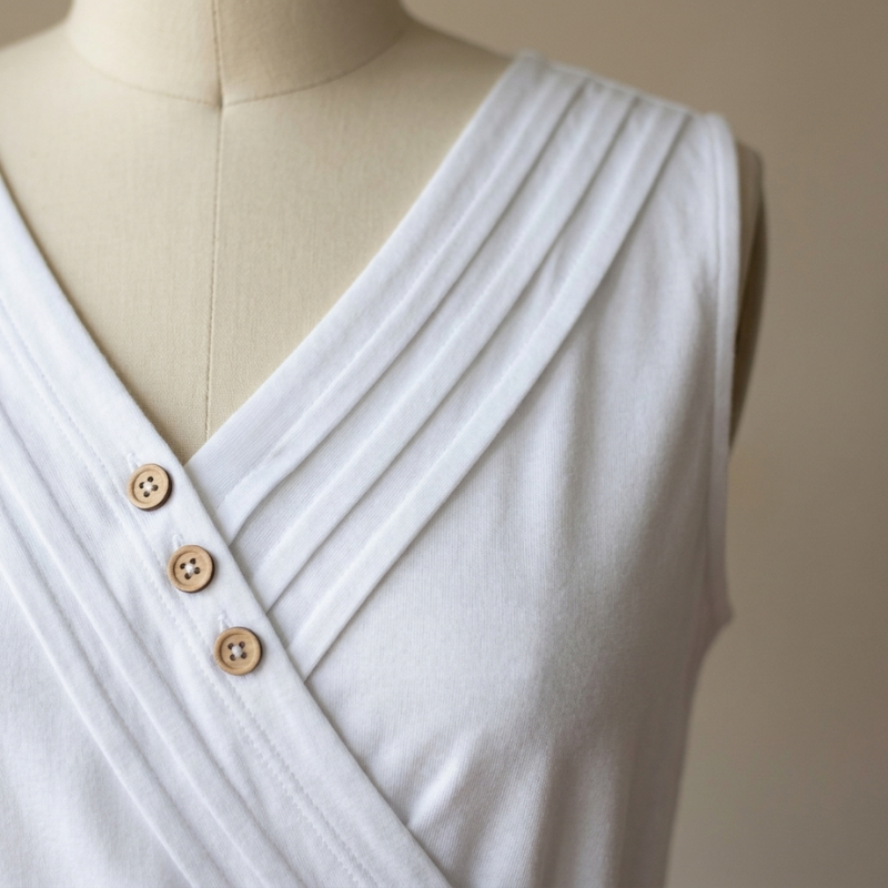 Liora™ – Pleated Wrap V-Neck Tank with Wooden Button Trim
