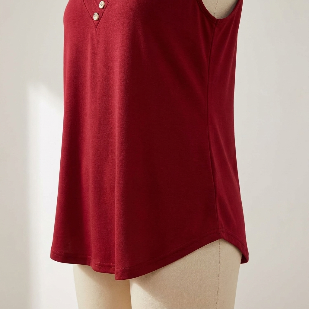 Liora™ – Pleated Wrap V-Neck Tank with Wooden Button Trim