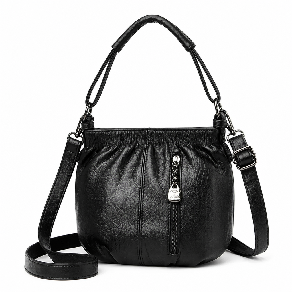LuxeAura™ – Soft Pleated PU Leather Crossbody Bag with Silver Zip Detail