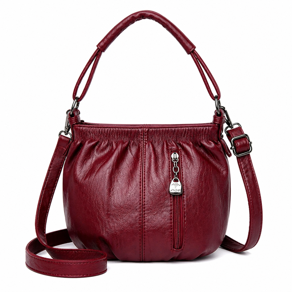 LuxeAura™ – Soft Pleated PU Leather Crossbody Bag with Silver Zip Detail