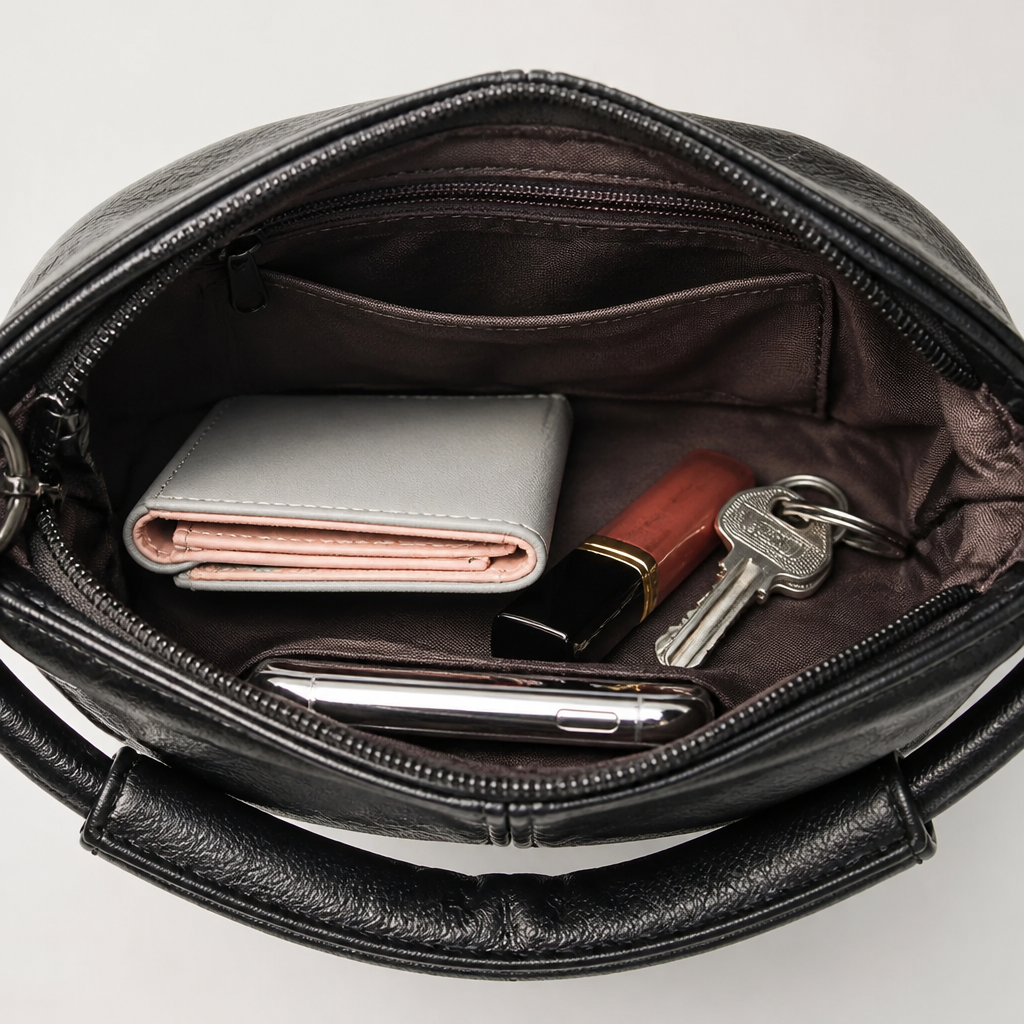 LuxeAura™ – Soft Pleated PU Leather Crossbody Bag with Silver Zip Detail