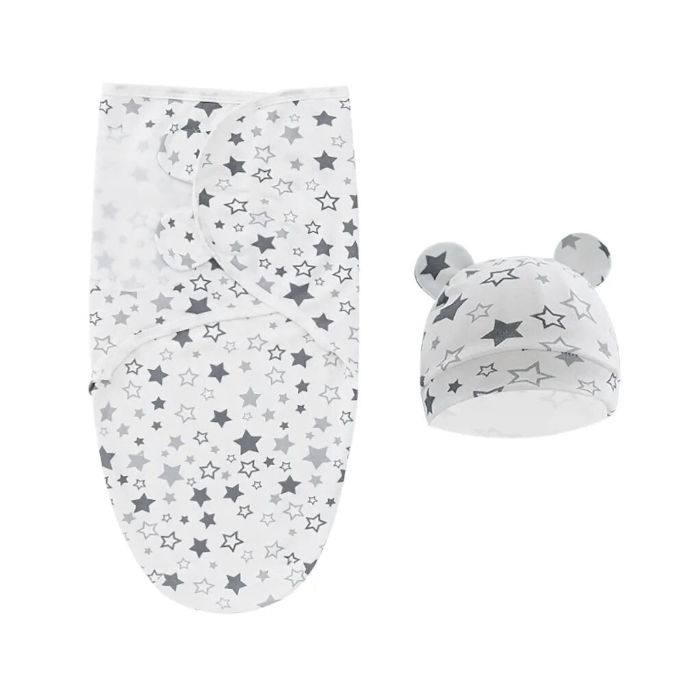 Newborn Adjustable Baby Swaddle Blanket With Hat Set Baby 0 - 3 Months - Skaldo & Malin