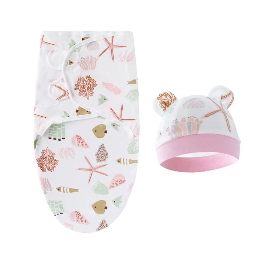 Newborn Adjustable Baby Swaddle Blanket With Hat Set Baby 0-3 Months
