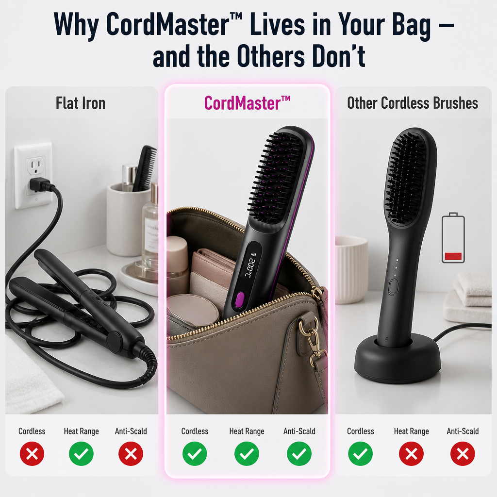 CordMaster™ — Smooth Mid-Day Frizz Anywhere, No Outlet or Cord Required